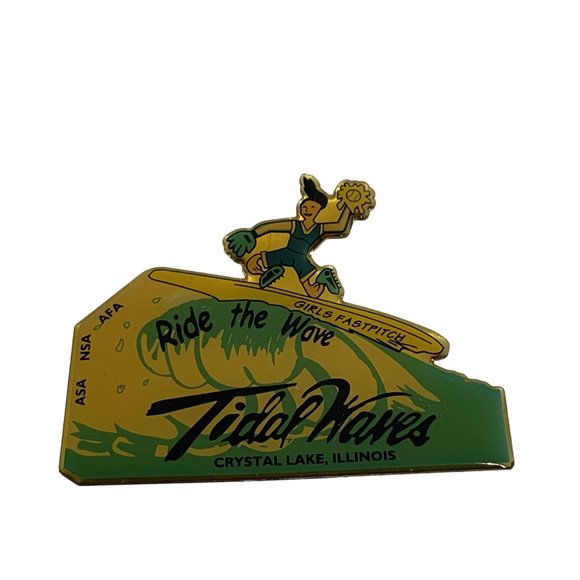 Tidal Waves Lapel Pin Enamel Rid the Wave Crystal Lake Illinois Girls Fastpitch - Picture 1 of 4